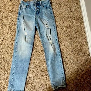 Old Navy distressed, power slim straight high rise jeans
